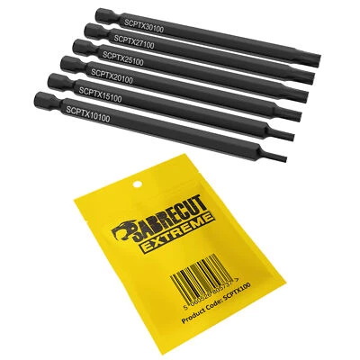 SabreCut Professional Torx Security Screwdriver Bits set 6 pc 100mm Long T10-T30
