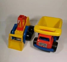 Lot of 2 Vintage American Plastic Toys Inc Dump Truck Bulldozer Loader 