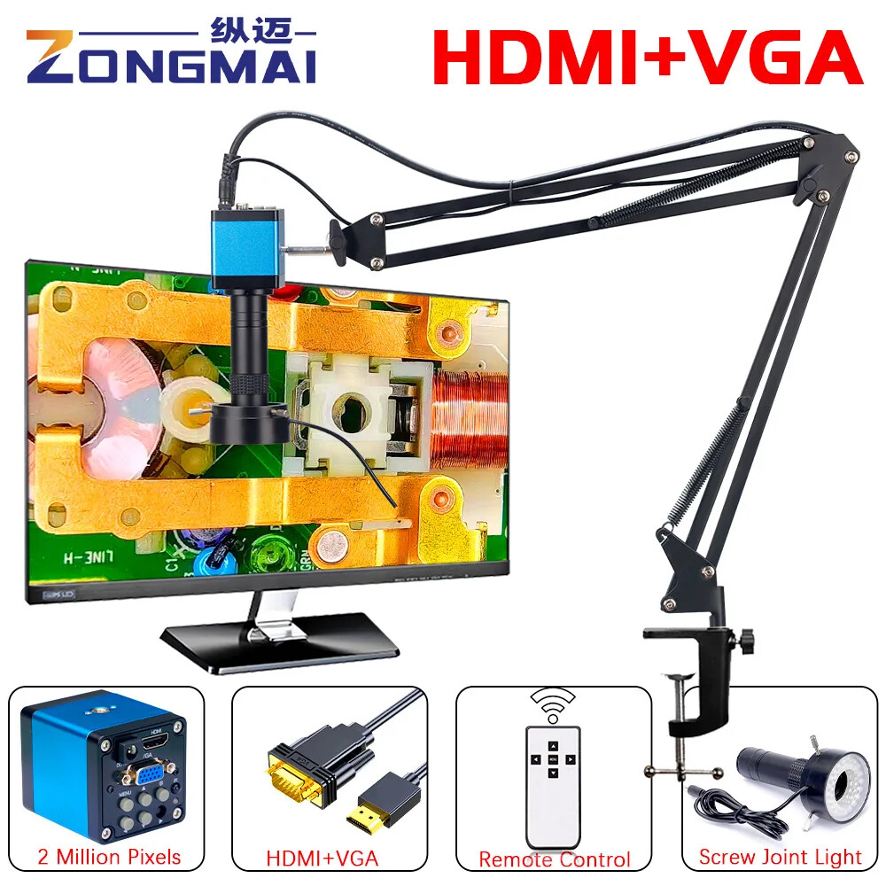 Zoom 150X Full HD Camera VGA/HDMI Port Microscope Adjustable Metal