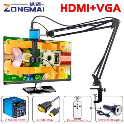 Zoom 150X Full HD Camera VGA/HDMI Port Microscope Adjustable Metal Arm Stand