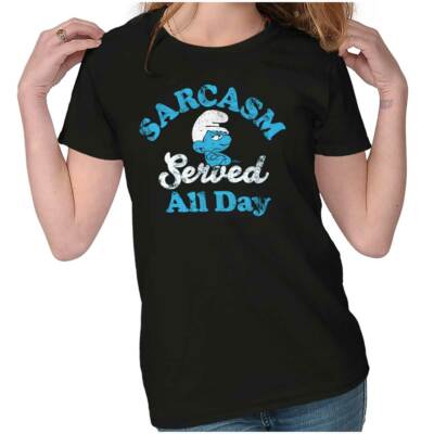 Grouchy Smurf Sarcasm All Day Mood Attitude Womens Top Junior Graphic Tee