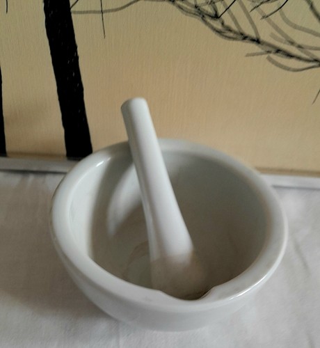 Vintage Small Japanese Apothecary Laboratory Ceramic Ironware Mortar & Pestle
