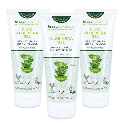 PraNaturals 99% Pure Aloe Vera Soothing Gel Vegan Organic Skin Moisturiser 200ml