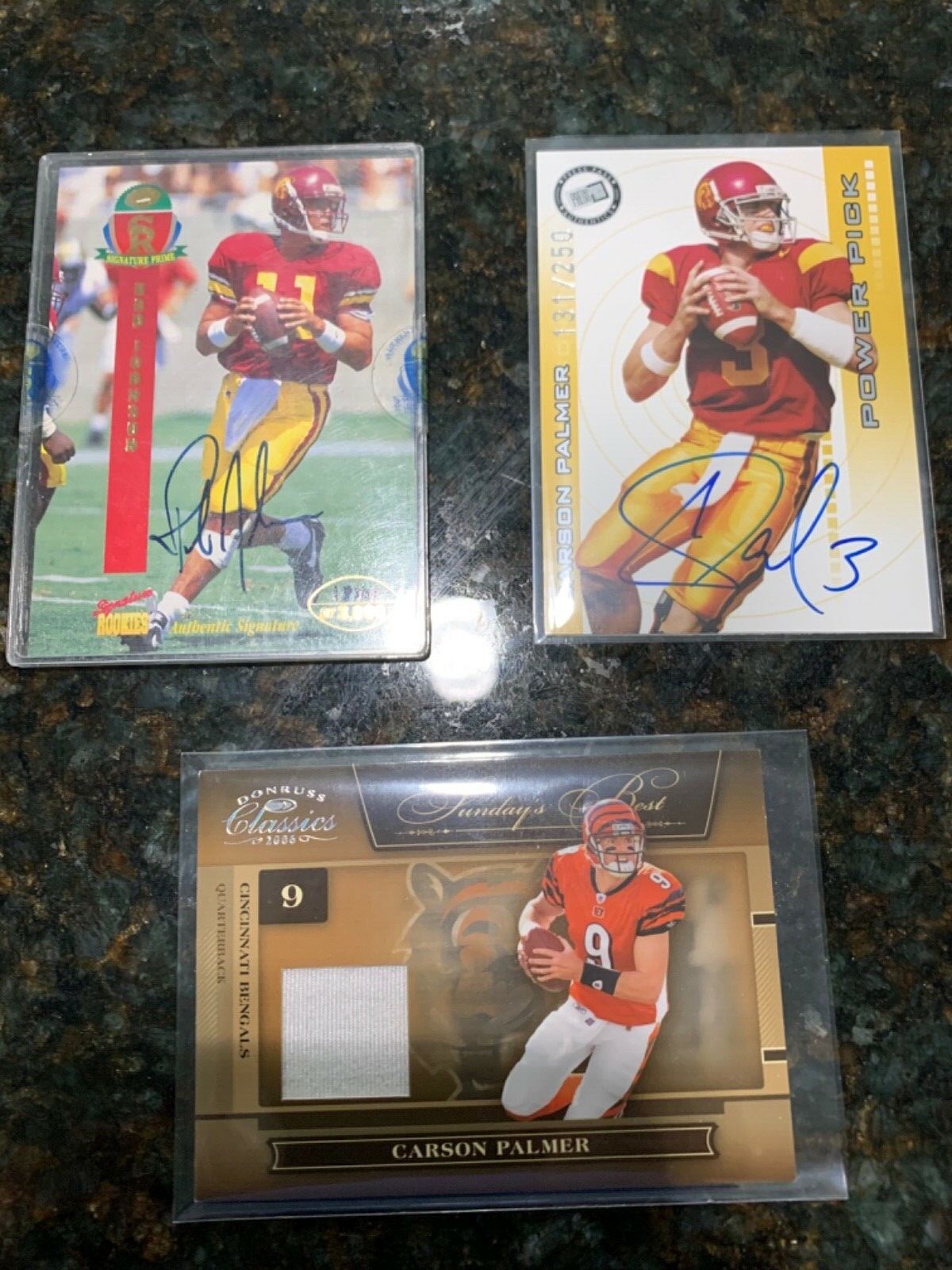 Carson Palmer Autographed Signed USC Trojans 2003 Press Pass Power Pick USC rookie and swatch plus 