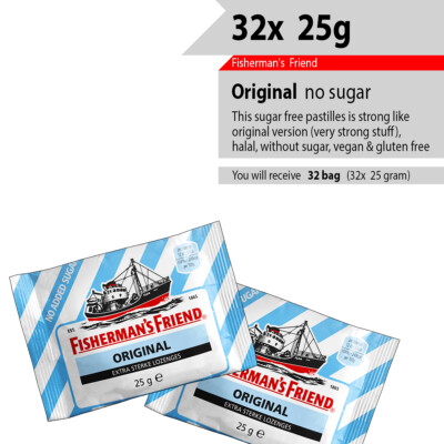 FREE SHIPPING 32x 25g Fisherman's Friend licorice sugarfree HALAL