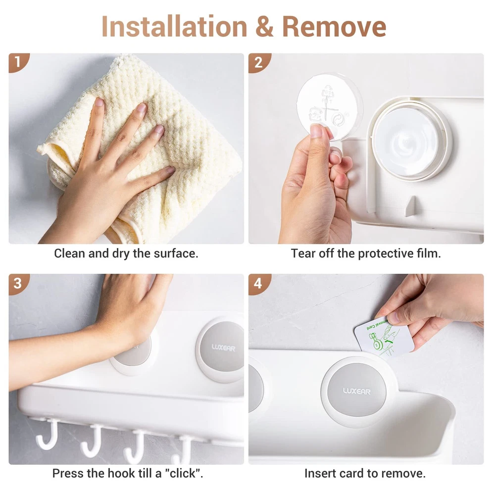Shower Caddy Suction Cup NO-Drilling Removable Bathroom Shower Shelf Powerful...