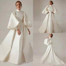 Elegant Ivory Long Sleeves Wedding Dresses High Neck A Line Bridal Gowns