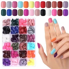 576 PCS Short Press on Nails,  24 Colors Acrylic Short Square Fake Nail Solid 