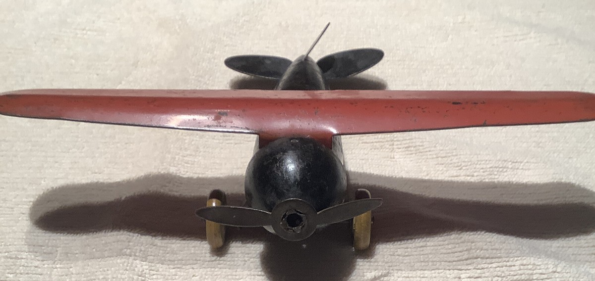 WYANDOTTE ANTIQUE TOY PLANE DETROIT LOCKHEED VEGA PRESSED STEEL AIRPLANE  -1930's