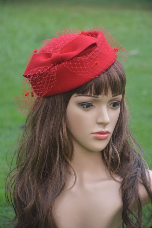 Womens Dress Fascinator Wool Felt Pillbox Hat Party Wedding 