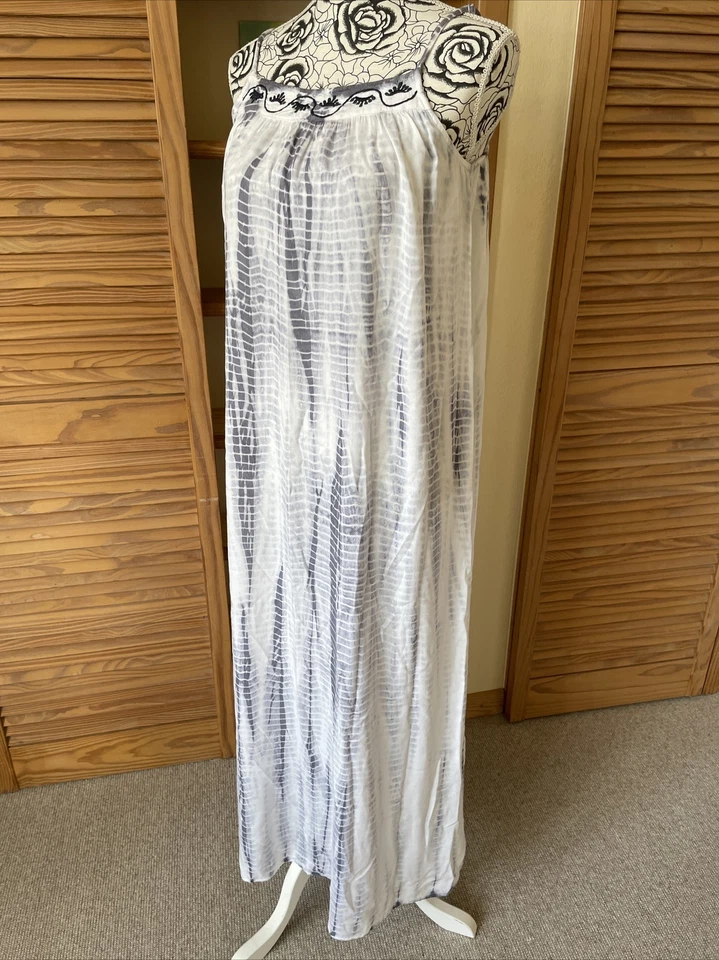 Zartes Maxikleid Cream Gr 36 Batik Weiß Grau Stickerei Strand  - Bild 2 von 4