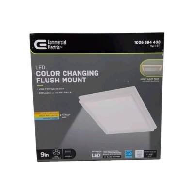 Commercial Electric 564151110 Low Profile 9'' White Square LED Flush Mount NEW