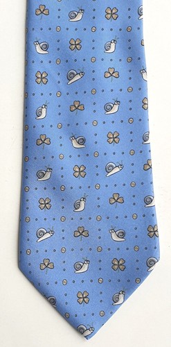 HERMÈS Paris orig. Vintage Krawatte 7875 UA 100% Seide blau Schnecken Klee - Bild 3 von 5