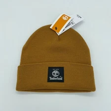 Timberland Men's Woven Label Knit Beanie Winter Solid Wheat Brown One Size