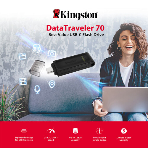 KINGSTON DT70 FLASH PEN TYPE USB C 3.2 3.0 DATA DRIVE 256GB 128GB 64GB 32GB LOT - Picture 2 of 7