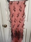 Sheer Pink Peacock Feather Scarf Mesh Shawl Wrap Gold Tone Ruffle — photo 1
