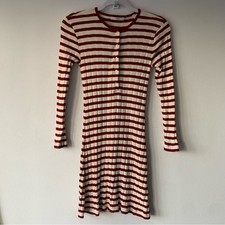 Doen Como Cotton Button Henley Long Sleeve Mini Dress Auburn San Simeon Stripe