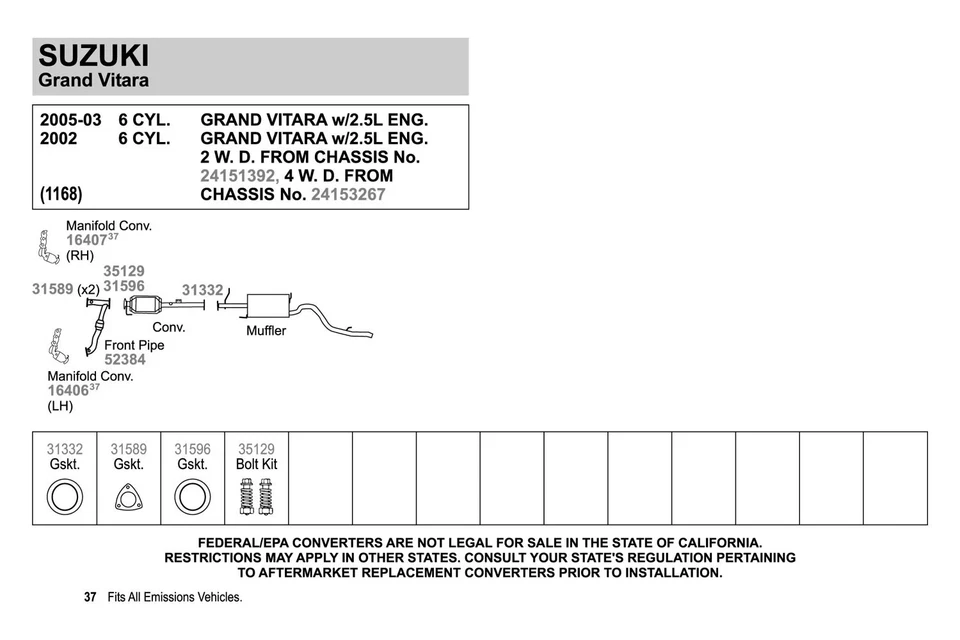 For Honda Civic 1984-2015 Walker 35129 Steel Natural Exhaust Spring Bolt Kit - Imagem 3 de 4