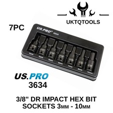 Image of US PRO 3/8" DRIVE IMPACT HEX SOCKET BIT SET 7PC H3, H4, H5, H6, H7, H8, H10 3634