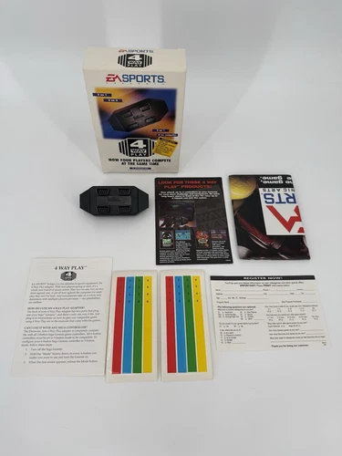 Authentic EA Sports 4 Way Play Adapter SEGA Genesis Multiplayer Complete