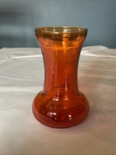 Vintage Retro Tangerine Orange Hand Blown Art Glass Vase MCM Blenko Style Decor