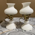 Hobnail Milk Glass 11" VTG 2 Lamps Hurricane Electric Parlor Table Boudoir works