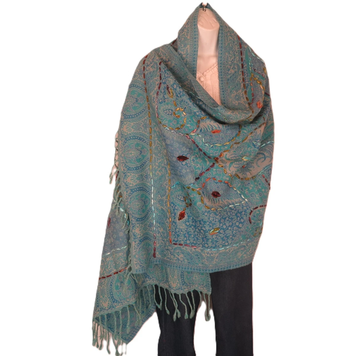 Sciarpa ~ ETNO PETROLIO ~ Grande Coperta Scialle In Cui Avvolgersi ~ Moda Tribale ~ Sciarpa Di Yak ~ Sciarpa Avvolgente ~ Sciarpa Di Lana Boema - Foto 12