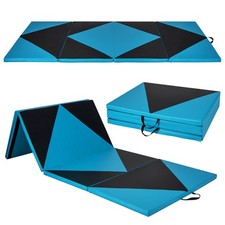 10' x 4' x 2" 4-Panel PU Leather Gym Mat w/ Hook Loop, Carrying Handles