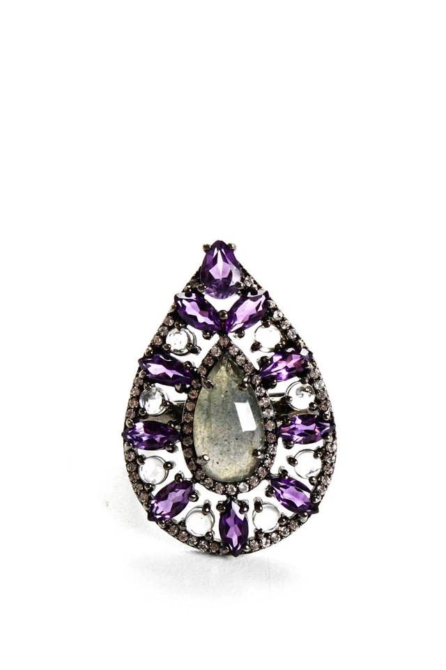 Anillo lágrima espinela amatista amatista labradorita plata esterlina púrpura rarezas para mujer Foto 2 de 3
