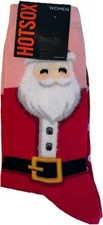 NWT SIZE 9-11 (SOCK SIZE) WOMEN'S HOT SOX CREW SOCKS ~ FUZZY SANTA