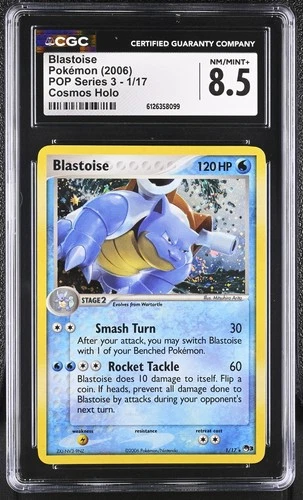 CGC 8.5 Blastoise 2006 POP Series 3 1/17 Cosmos Holo SWIRL Pokemon Card