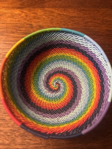 African Zulu Telephone Wire Basket 4”Very Colorful