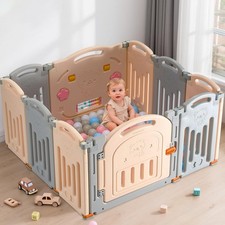 Foldable Fence for Baby  Toddler, 10-Panel Playpen with Dual Locking Gate, A...
