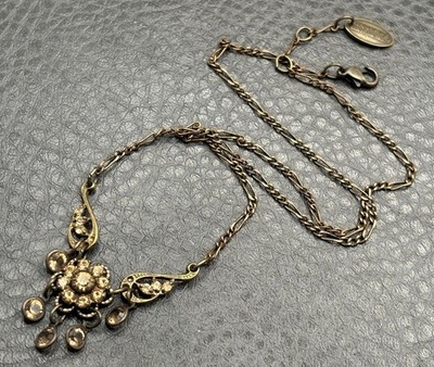 Kenny Ma San Francisco Vintage Gold Tone Crystal Flower Fringe Drop Necklace 16 
