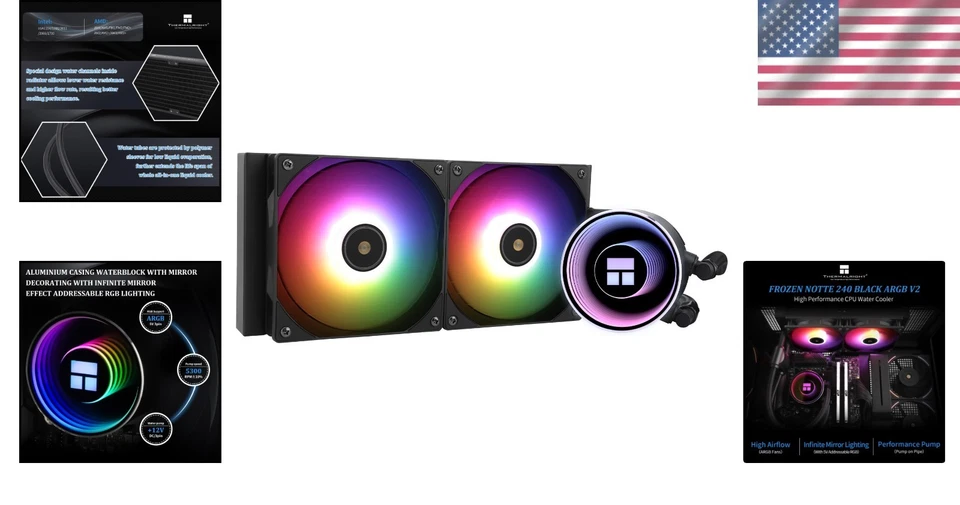 240mm Liquid CPU Cooler with ARGB Synchronization for Intel/AMD Systems - Image 2 of 4