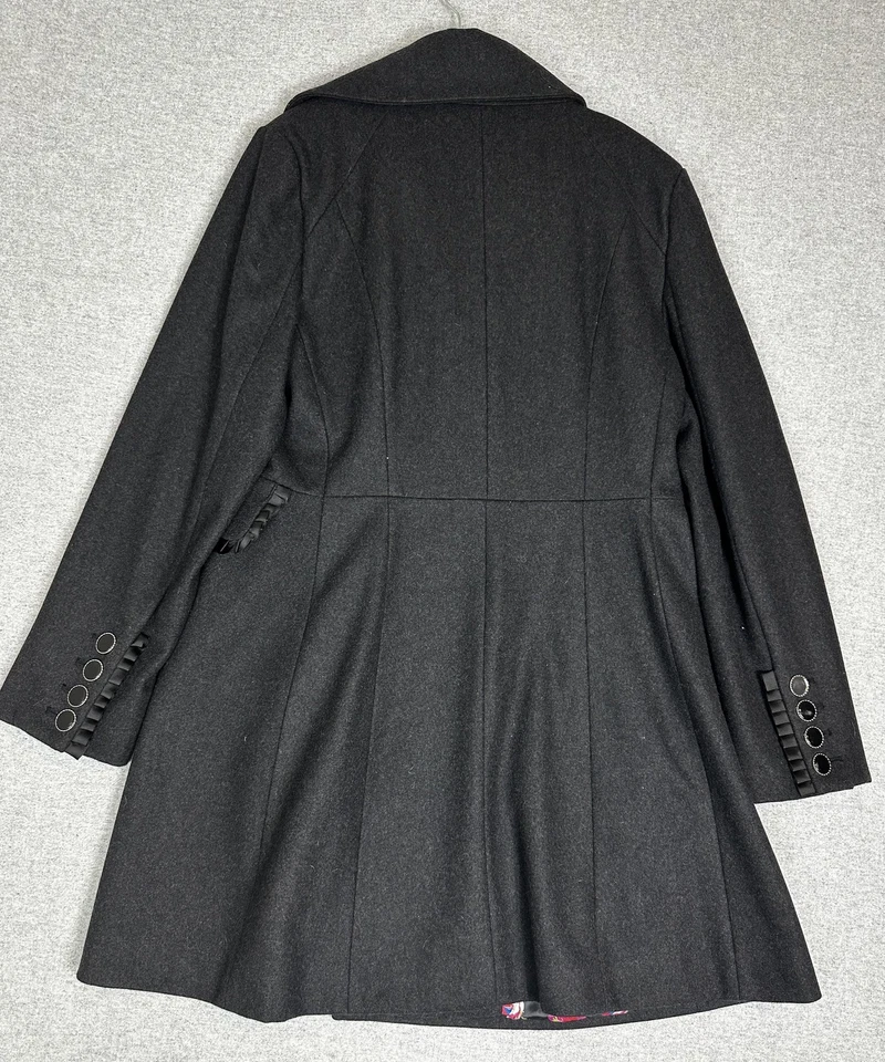 Abrigo Betsey Johnson Mujer 14 Mezcla de Lana Plisado Forrado Botón Volantes Borde Floral Foto 3 de 4