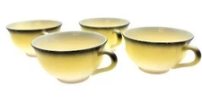 VINTAGE HAZEL ATLAS TEA CUPS SET OF 4 OVIDE INFORMAL PATTERN YELLOW BLACK 1950s