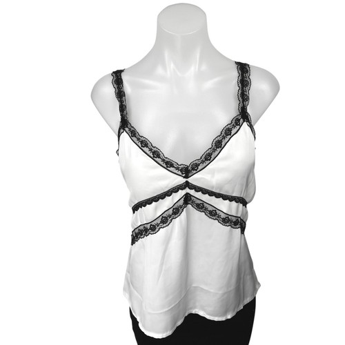 NEW Aqua White Black Lace Silky Satin Sleeveless Cami Camisole Tank Top Size L