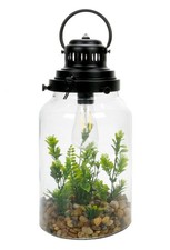 LED Glaslaterne Retro-Design Lampe Glühbirne Laterne Kunstpflanzen Dekolampe