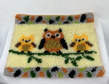 Owl Latch Hook Throw Pillow Cover or Rug Completed Decor with Backing 15”x19.5”