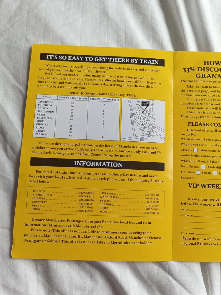 Vintage Granada Studios Tour (Regional Railways) Leaflet 1992 - Image 3 of 4