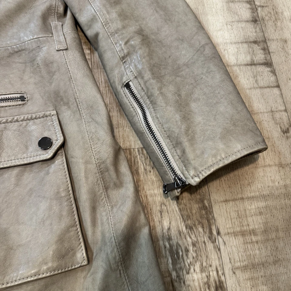 Chaqueta Abrigo Largo de Cuero para Mujer CARLISLE Talla US 18 Marrón Tostado Cremallera Foto 4 de 4