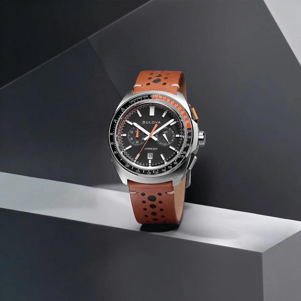 Bulova Classic Racer Chronograph Stainless Steel Leather 42mm Mens Watch 98B427 - image 2 of 4