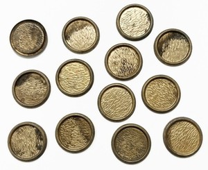 12 VINTAGE PATINA AGED BRASS DOMED EDGE SETTINGS FOR 18mm. ROUND CABOCHONS L913