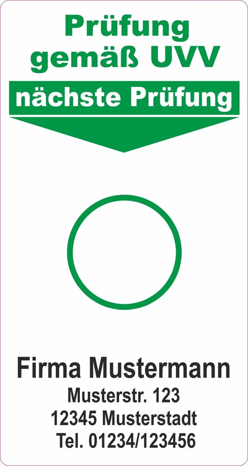 5 Stück UVV Plaketten Nächste Prüfung Unterlage mit Wunschadresse