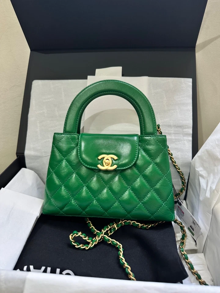 Chanel Kelly Top Handle Shopping Bag Quilted Shiny Aged Calfskin Mini