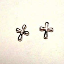 Tiny Sterling Silver Rounded Cross Stud Earrings .35" x .26" .75g Children's 