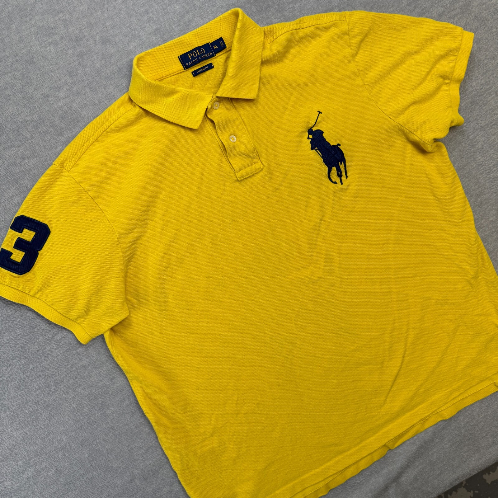 Polo Ralph Lauren camicia uomo XL vestibilità personalizzata gialla big pony polo #3 maglia piqué