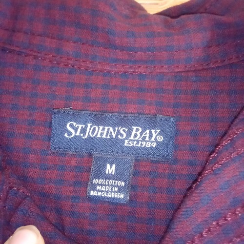 St. Johns Bay Burgundy Plaid Mens Medium LS Button Down Shirt (20 "W X 26"L) - Picture 4 of 12