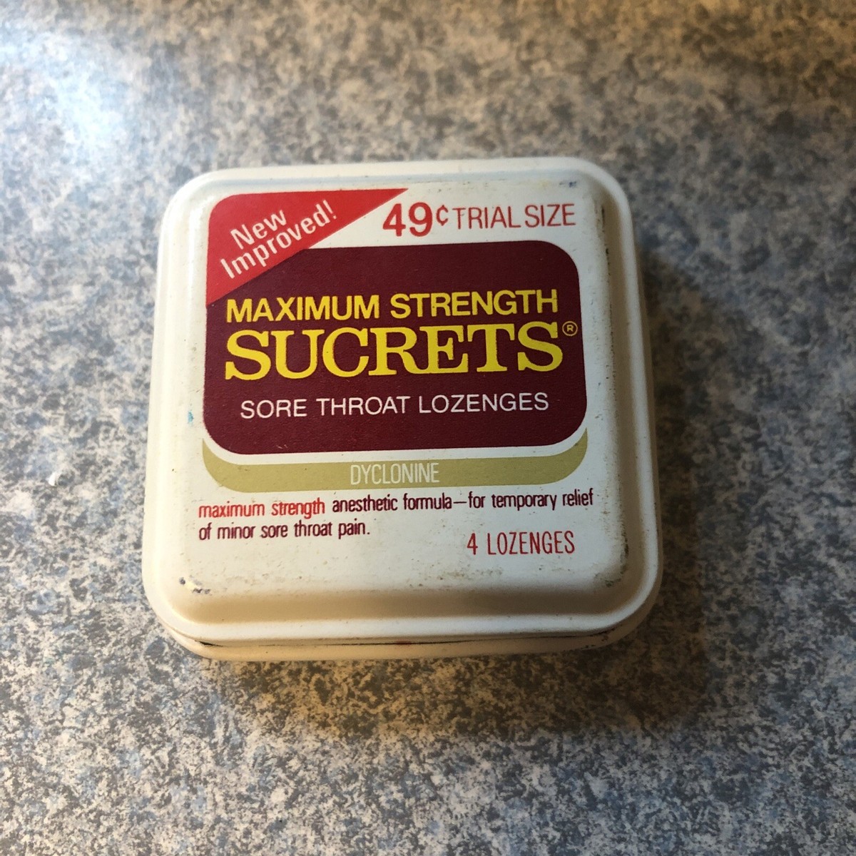 アリガ糖 HTF Vintage 80s Sucrets Tin 49¢ Trial Size Maximum Strength Sore